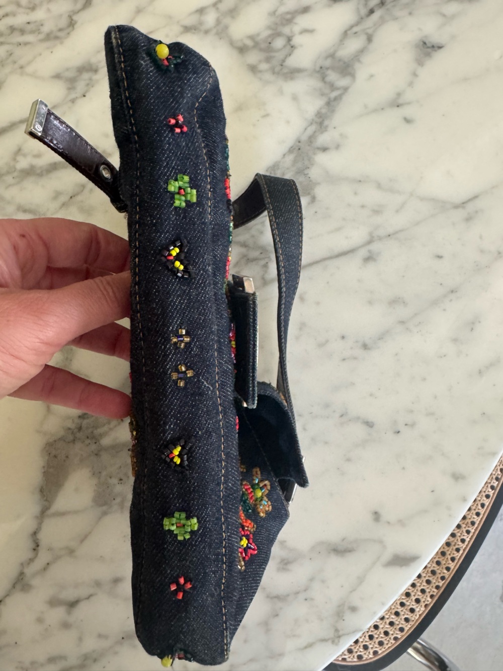 Fendi Denim Mini Baguette with Multicolor Beaded Floral Embroidery - Picture 3 of 7